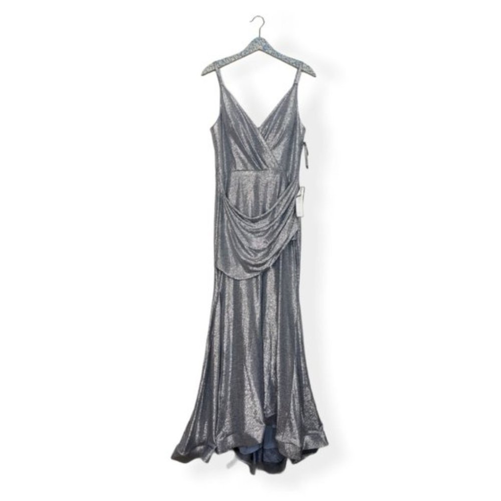 Betsy & Adam Slinky Metallic Slit Gown Size 12 - Picture 4 of 15